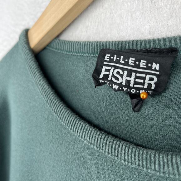 Vintage EILEEN FISHER Sweater Size 2 Cotton Oversized Jumper Pullover Green USA - Picture 7 of 14